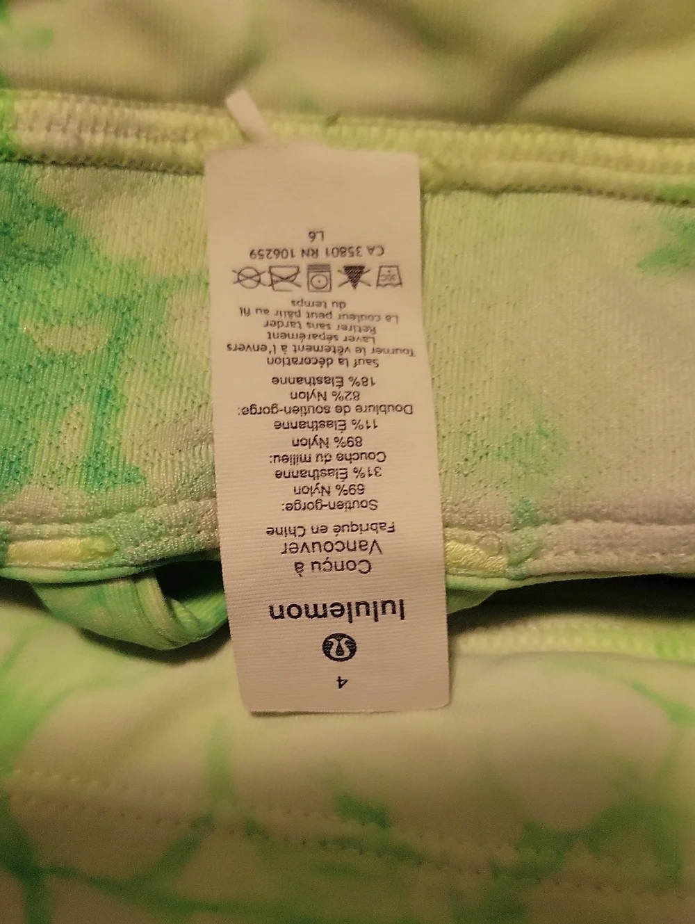 lululemon athletica Neon Lime Tie-Dye Active Bra